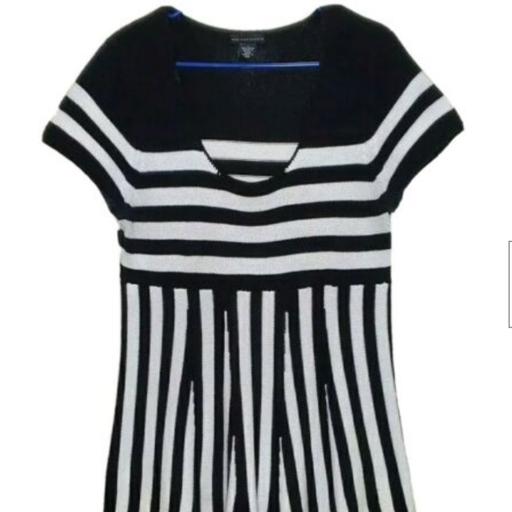 Madison Studio Top Dress L Knitted Fit & Flare Black White Striped Scoop Neck